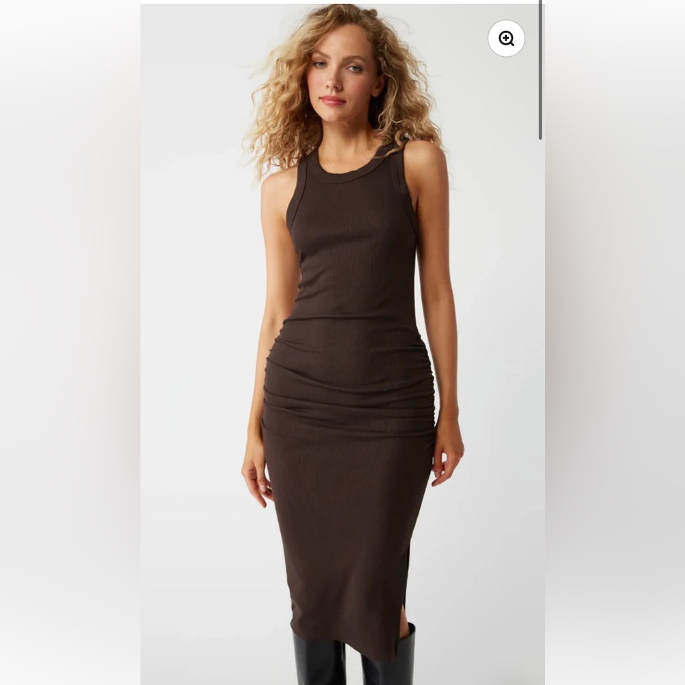 Michael Stars Ribbed Tank Midi Dress in Dark Brown